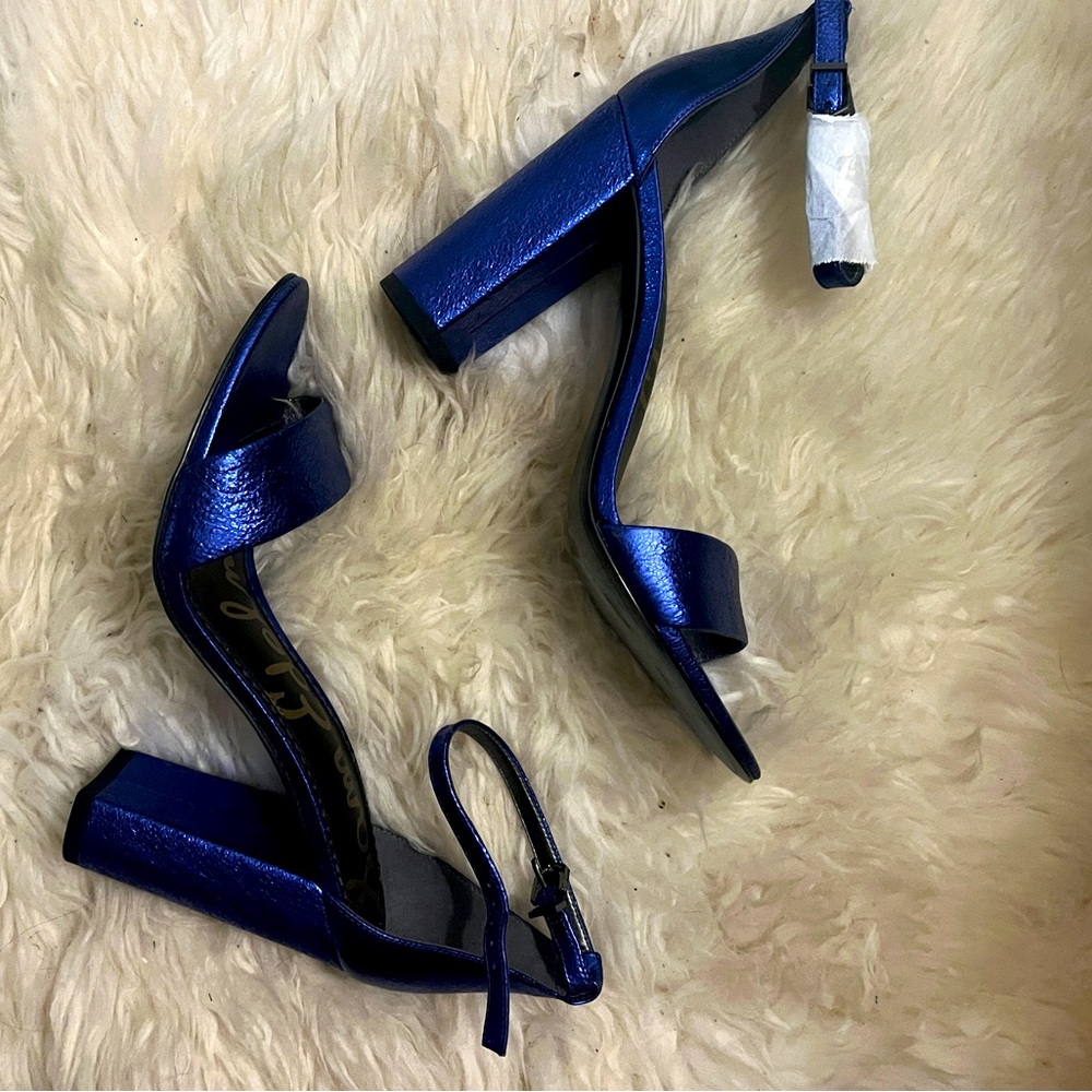 Sam Edelman NWOT Yaro heels sandals stacked ankle strap blue metallic size 9